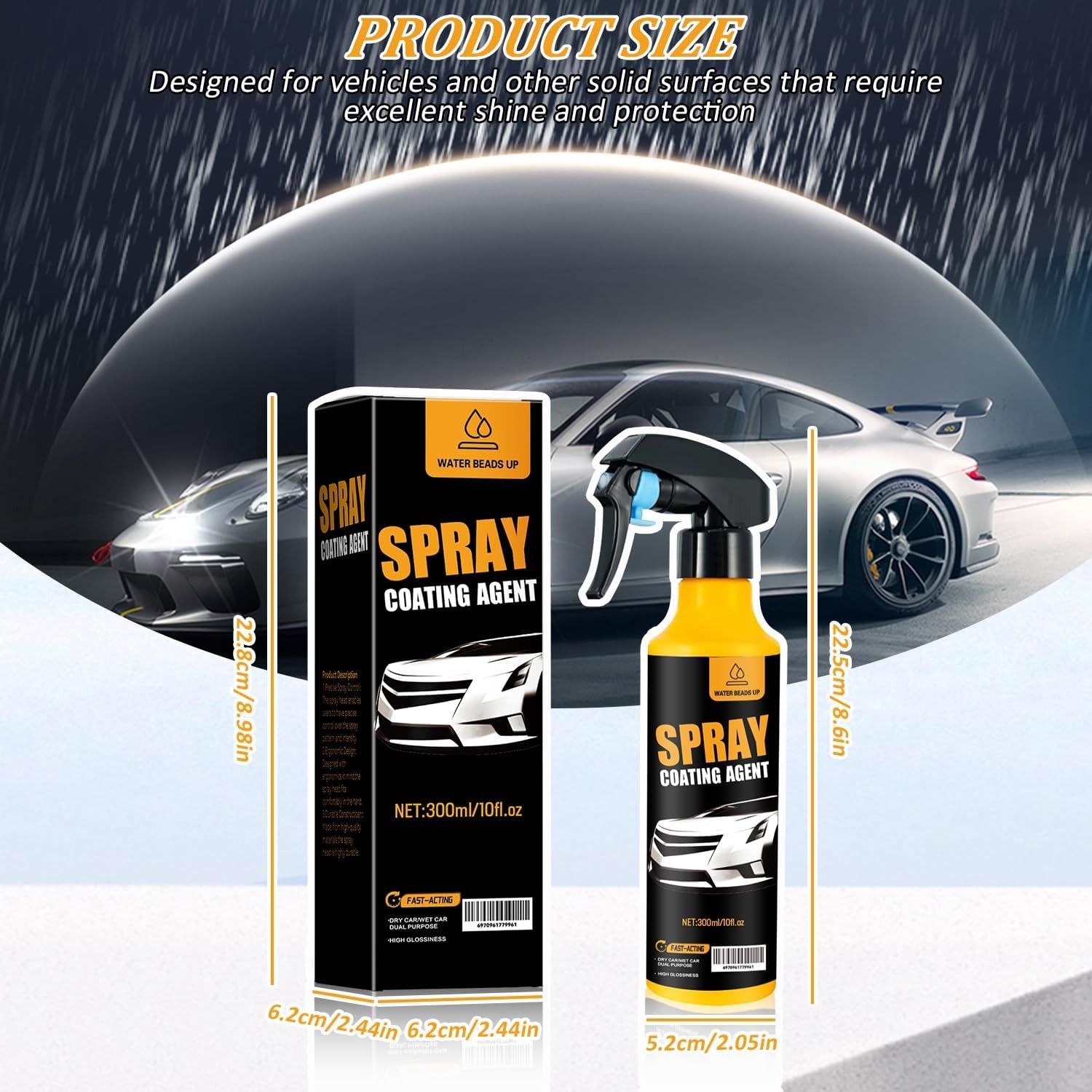 Car Coating Spray Kit, Nano Hydrophobic Ceramic Coating, Easy-to-Spray Auto Pain