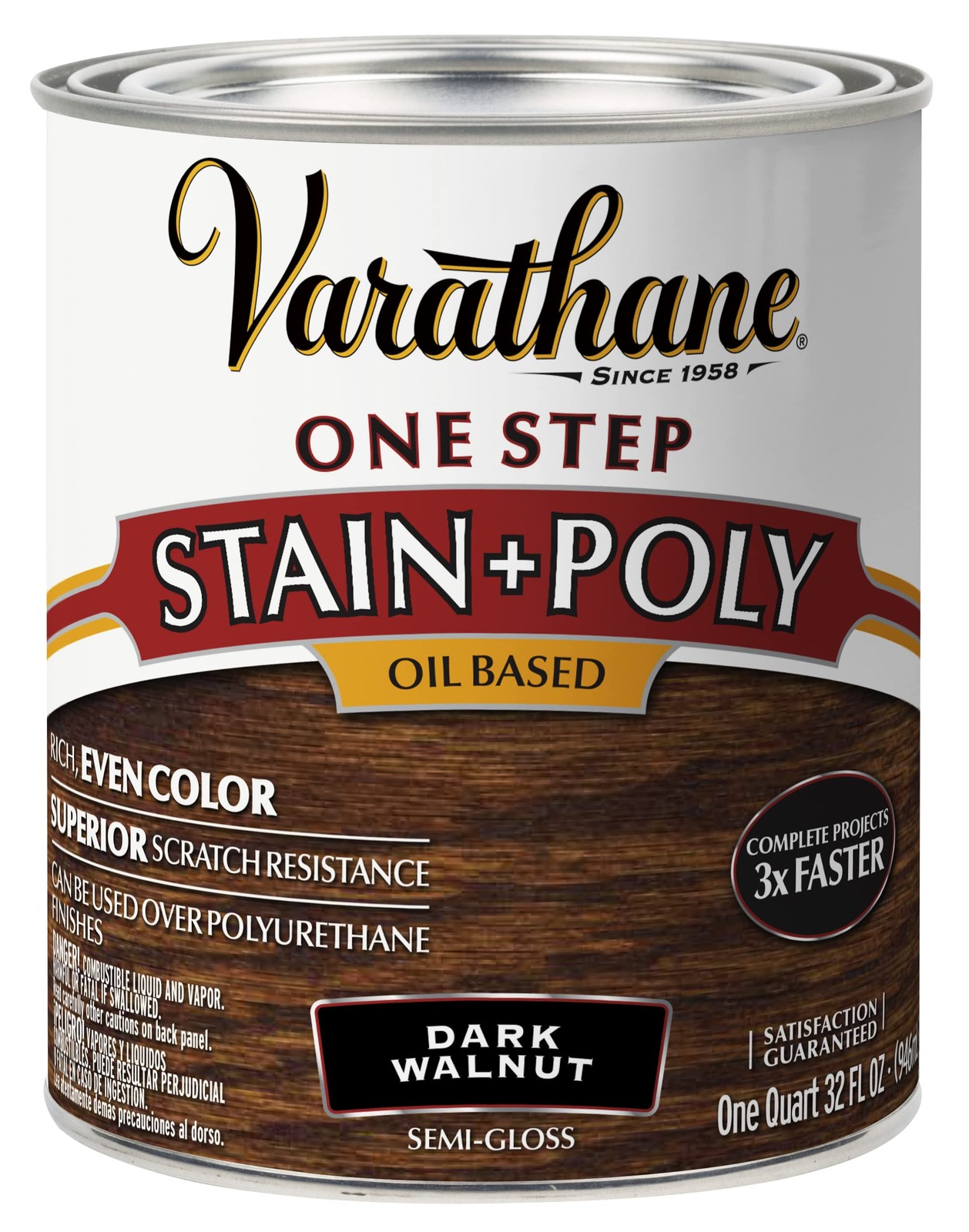 225250H Oil-Based One Step Stain + Poly, Quart, Dark Walnut