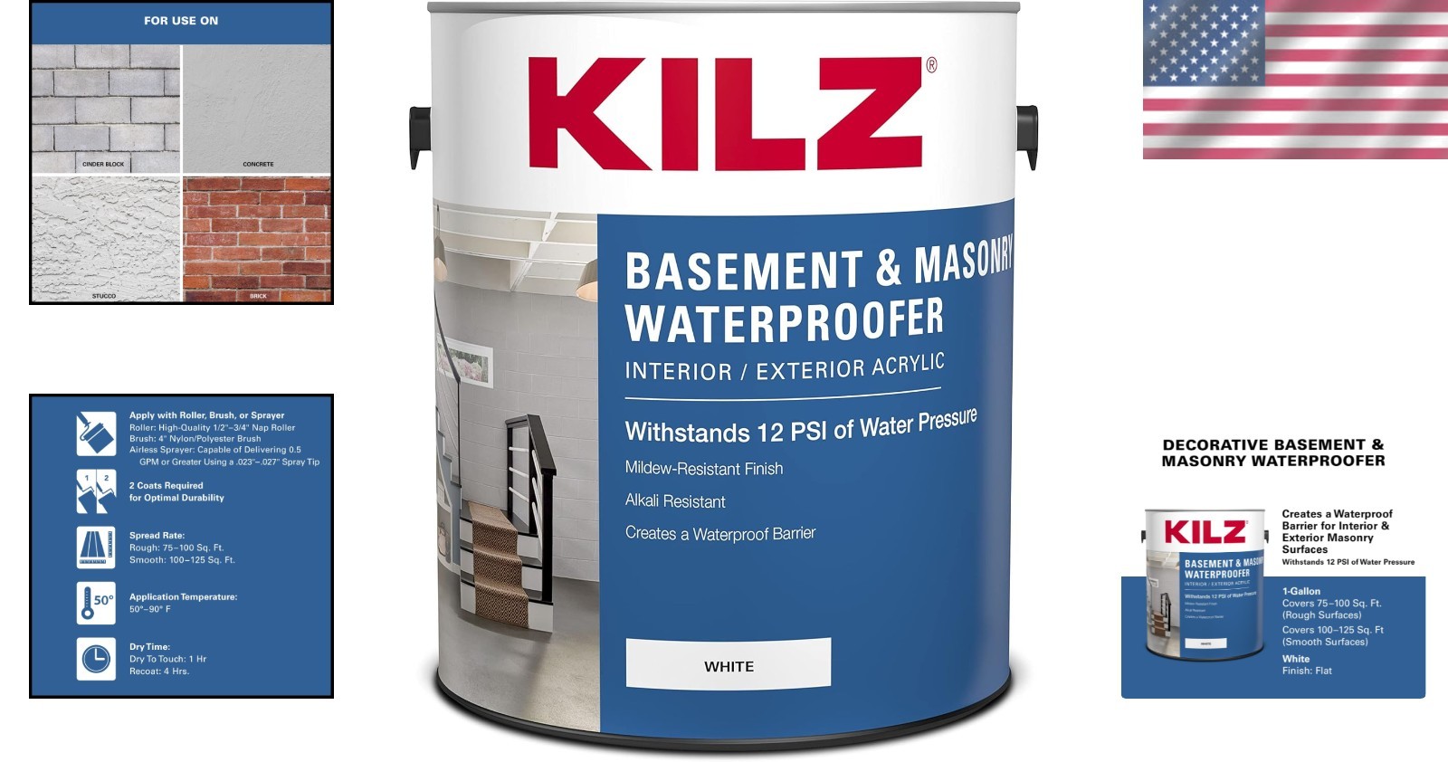 High-Performance White Waterproofing Paint for Concrete/Masonry – 1 Gallon Size