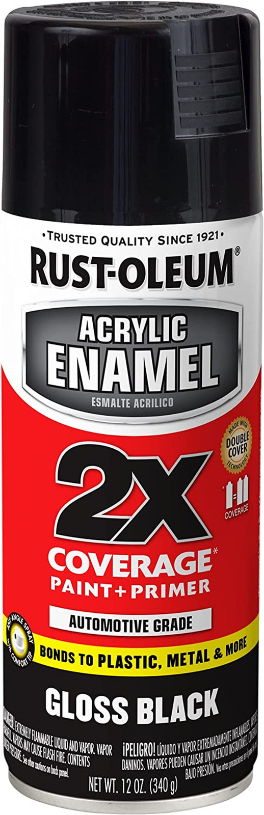Rust-Oleum Acrylic Enamel 2X Spray Paint, Gloss Black | 2X Coverage | Paint & Pr