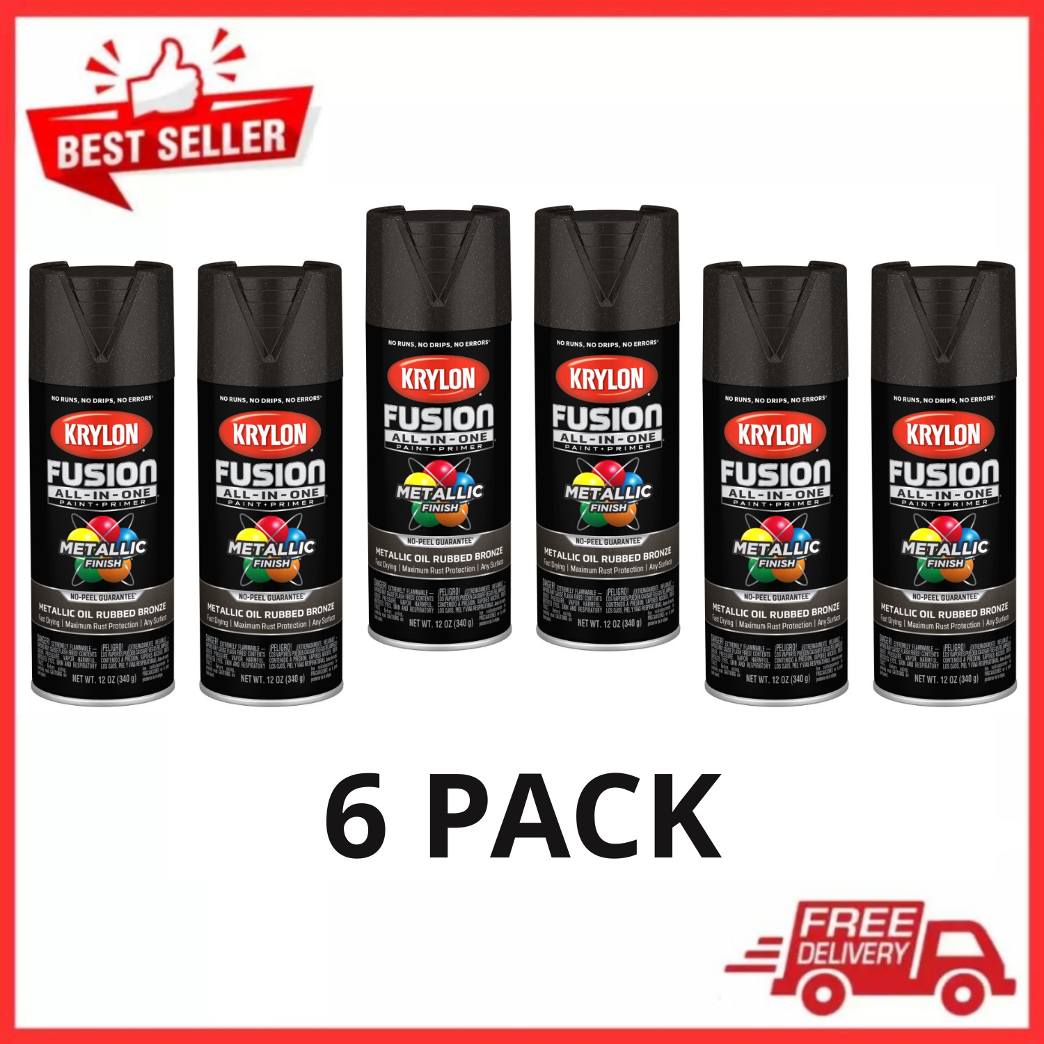 Krylon Fusion All-In-One Metallic, Metallic, Oil Rubbed Bronze, 12 oz, 6 PACK