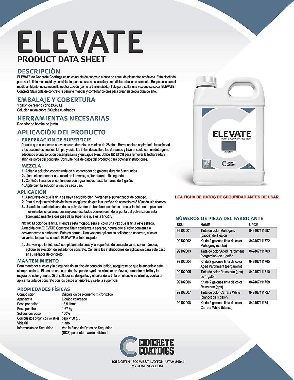 Elevate Water Based Concrete Stain, Carrara White, Organic, Makes 1 Gallon