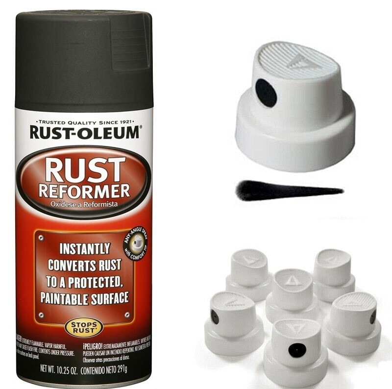 5 Spray Caps for Rust-Oleum Rust Reformer Convertor Spray Paint – Flat Black