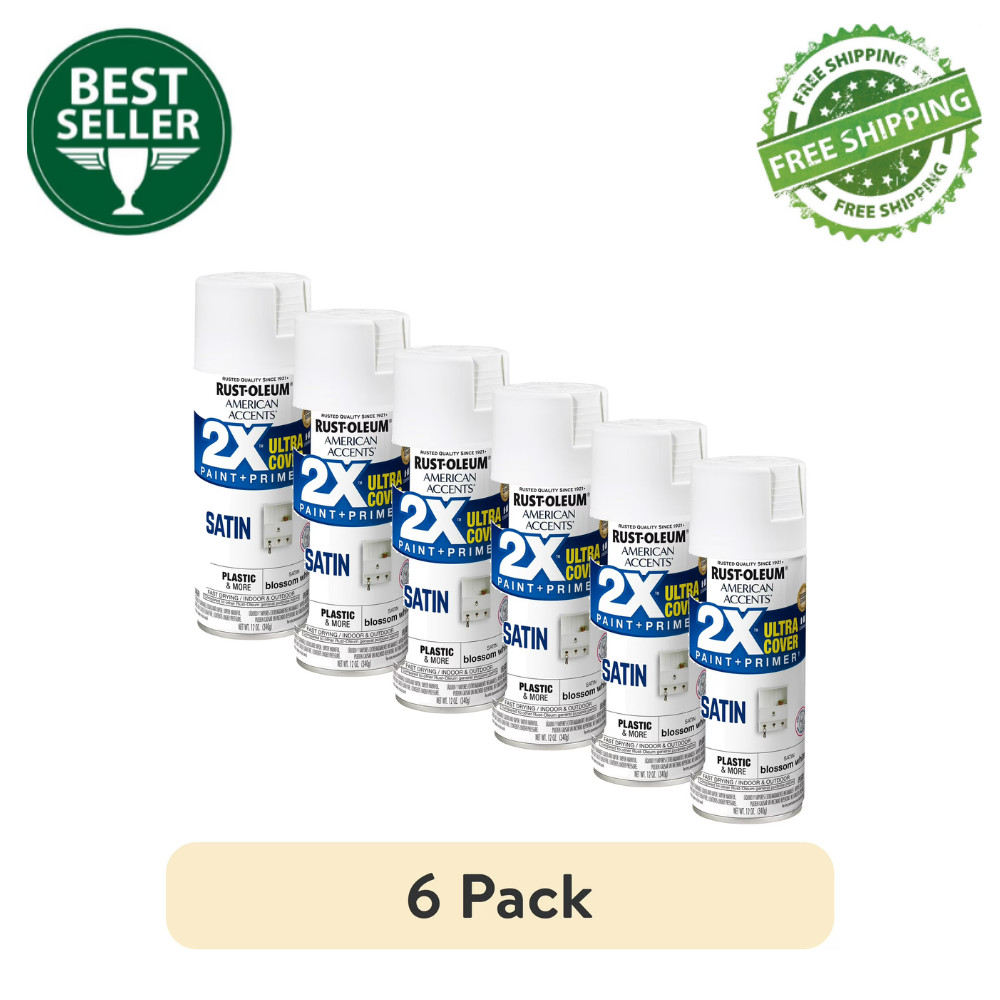 (6 Pack) Rust-Oleum 2X Ultra Cover, Satin Blossom White, Spray Paint, 12 oz Can