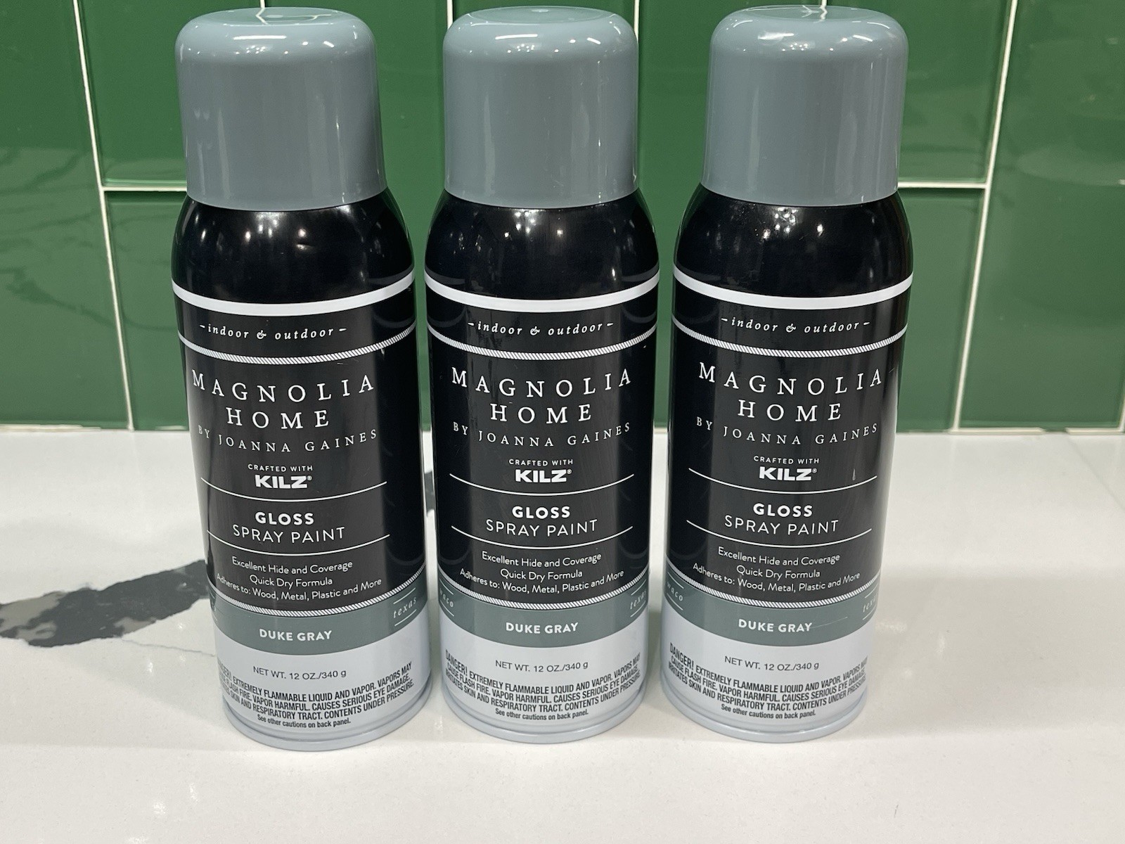 SET OF 3 Magnolia Home by Joanna Gaines Kilz Gloss Spray Paint ~ DUKE GRAY 12oz
