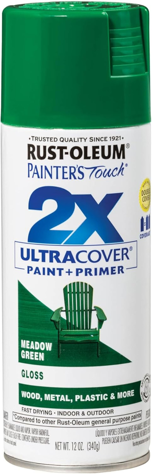 334039 Painter’S Touch 2X Ultra Cover Spray Paint, 12 Oz, Gloss Meadow Green