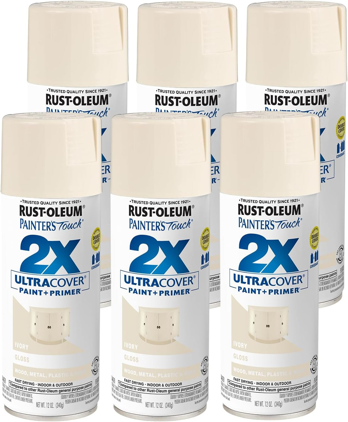 334035-6PK Painter’S Touch 2X Ultra Cover Spray Paint, 12 Oz, Gloss Ivory, 6 Pac
