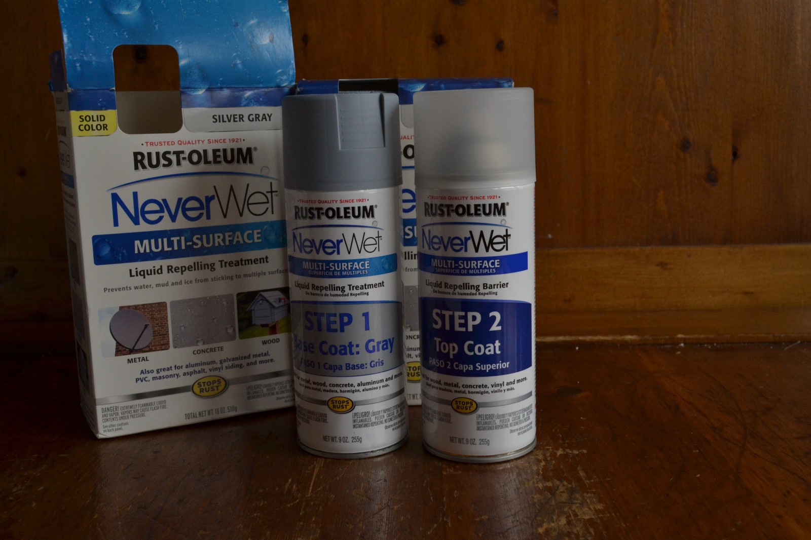 Never Wet Rust-Oleum Waterproof Liquid Repelling Spray Silver Grey 3 Kits 6 Cans