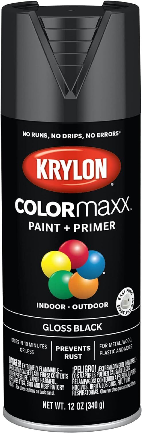 Krylon 5505 Gloss Black COLORmaxx Spray Paint + Primer for Indoor/Outdoor 12 Oz