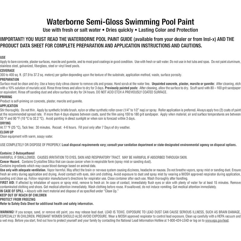 Acrylic Pool Paint Semi-Gloss Quick Dry Low VOC Fresh Saltwater Indoor Outdoor