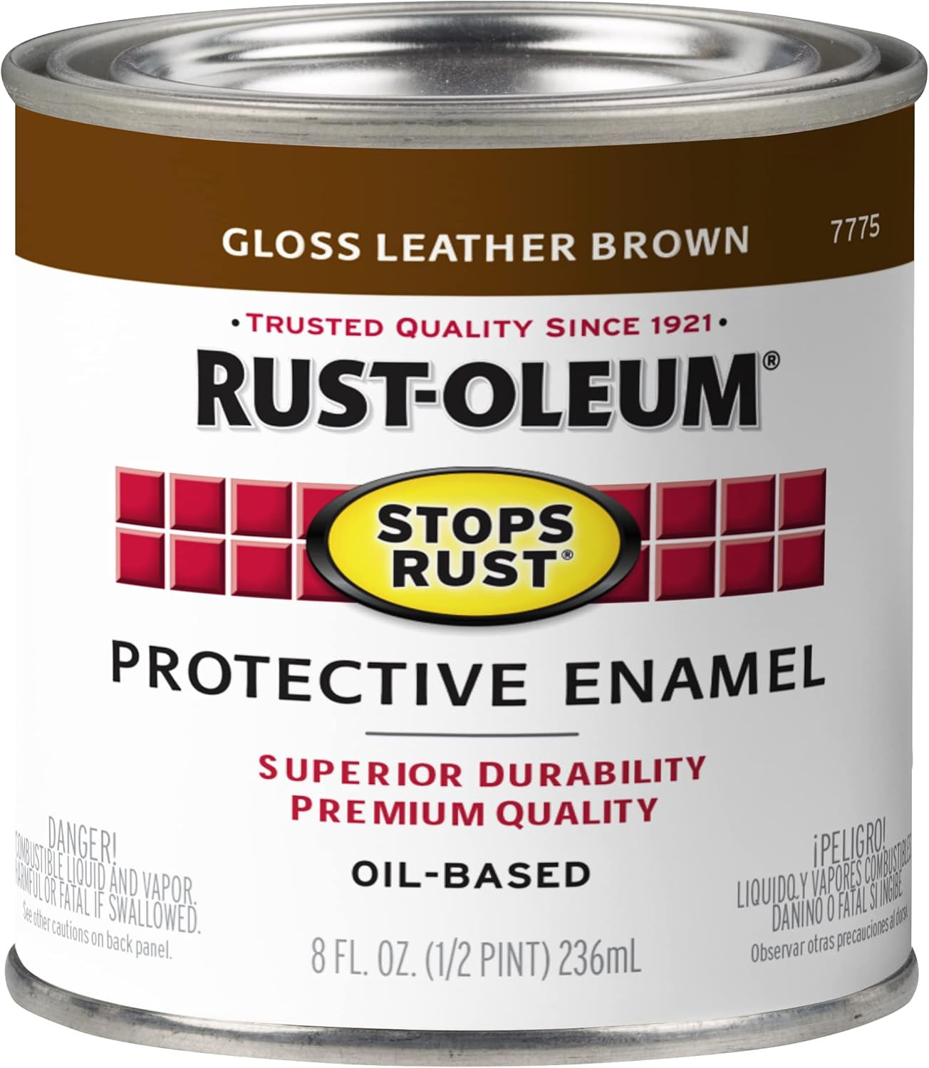 7775730 Stops Rust Brush on Paint, Half Pint, Gloss Leather Brown 8 Fl Oz (Pack