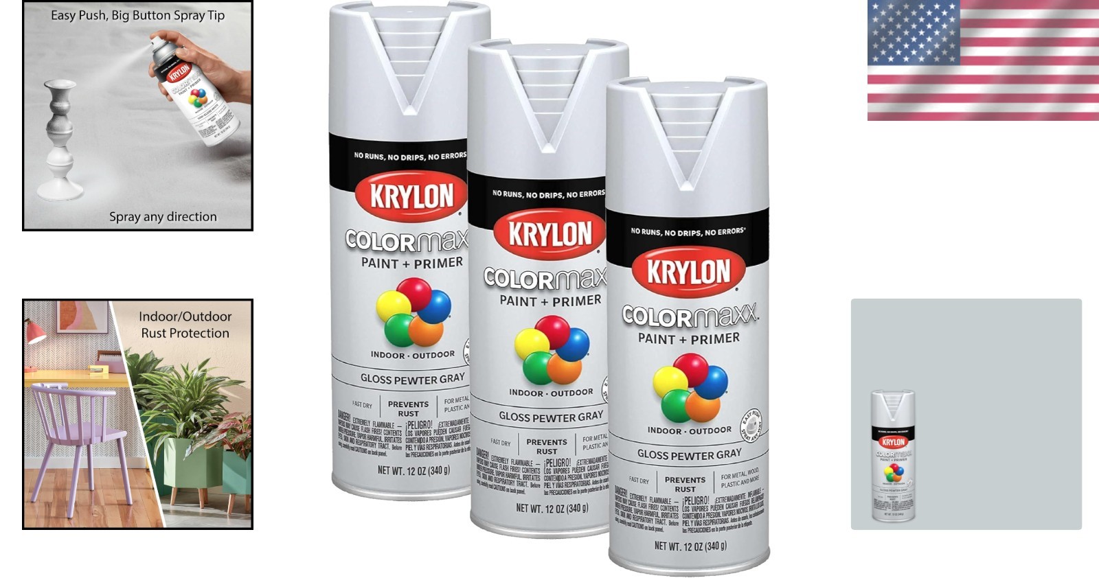 COLORmaxx 3-Pack Gloss Pewter Gray Spray Paint & Primer for Indoor/Outdoor Use