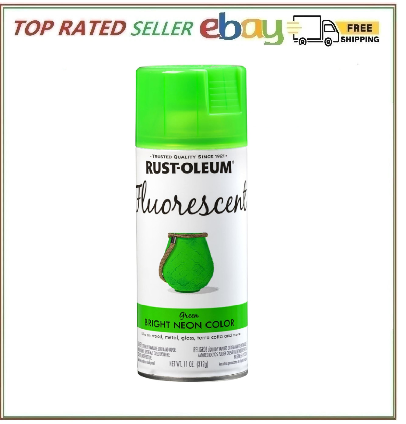 Rust Oleum Fluorescent Spray Paint 11Oz Green Fast Dry High Visibility Neon