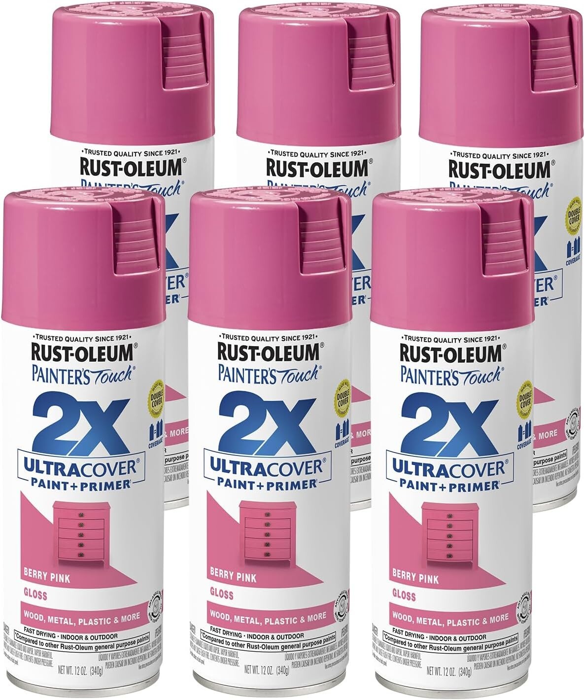 Rust-Oleum Gloss Berry Pink 6 Pack 12 oz 2X Ultra Cover Spray Paint Paint/Primer