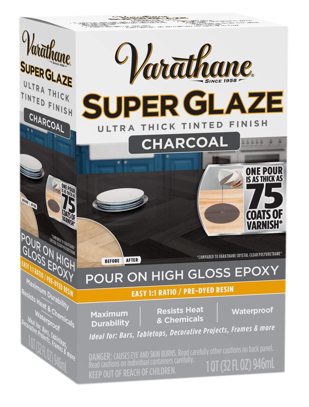 Varathane 363902 Super Glaze Pour-On High Gloss Epoxy Quart Charcoal