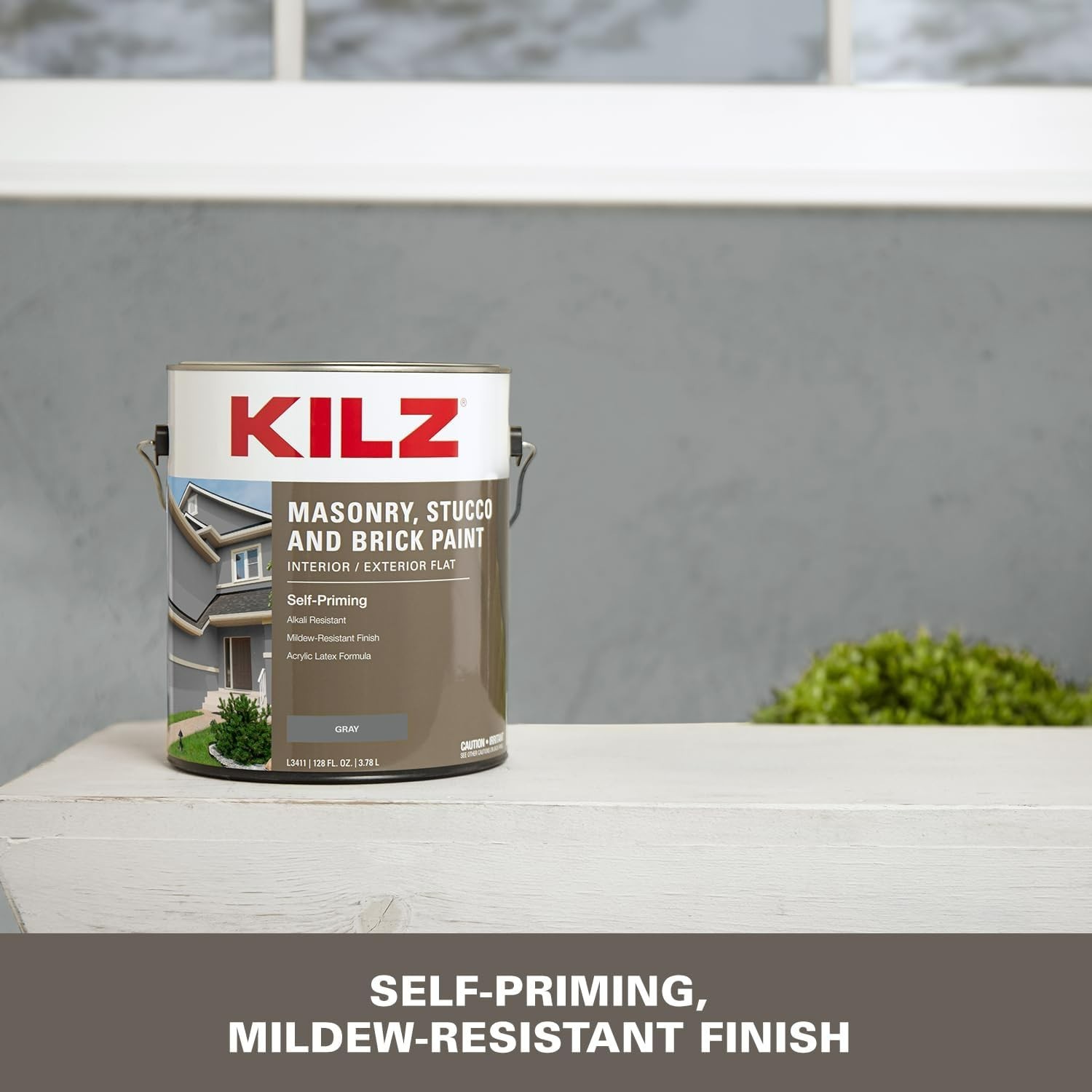 Fade Resistant Gray Interior/Exterior Paint – Self-Priming 1 Gallon for Masonry