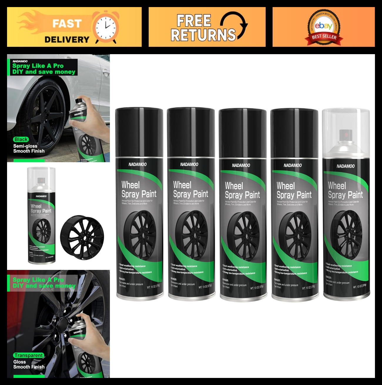 Clear Protective Topcoat & Semi-Gloss Black Wheel Rim Spray Paint – 4 Cans