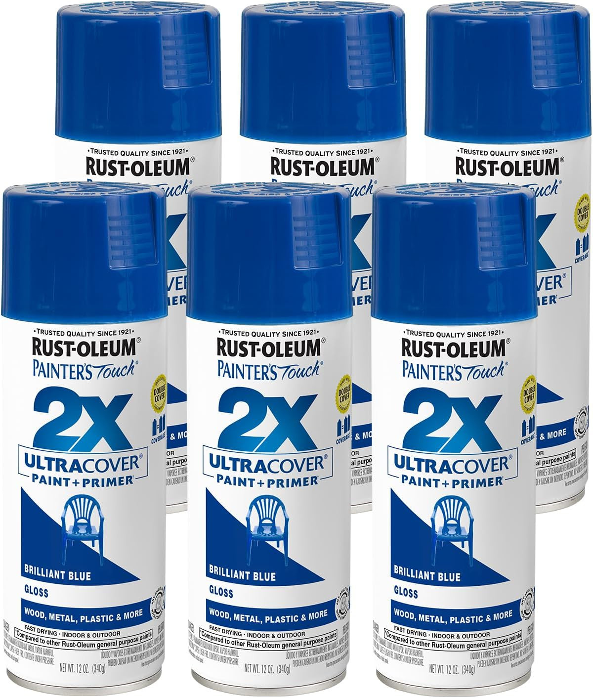 249120 Gloss Brilliant Blue Painters Touch 2X Spray Paint, 12 Oz., Aerosol Can (