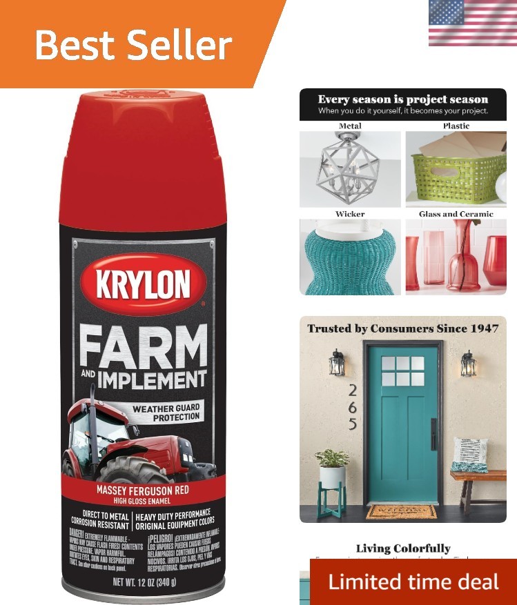 Fast Drying High Gloss Aerosol Paint, Massey Ferguson Red, 12oz – Metal Use