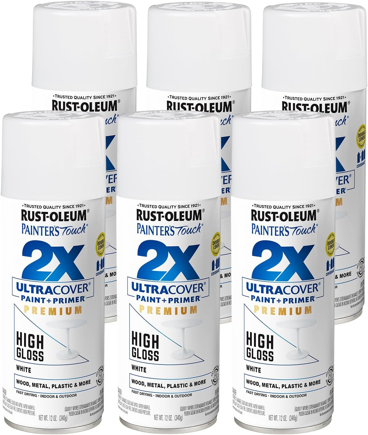 331171-6PK Painter’S Touch 2X Ultra Cover Spray Paint, 12 Oz, High Gloss White,