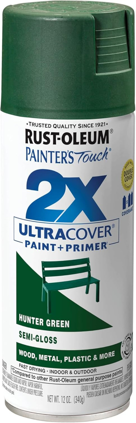 249853 Painter’S Touch 2X Ultra Cover Spray Paint, 12 Oz, Semi-Gloss Hunter Gree