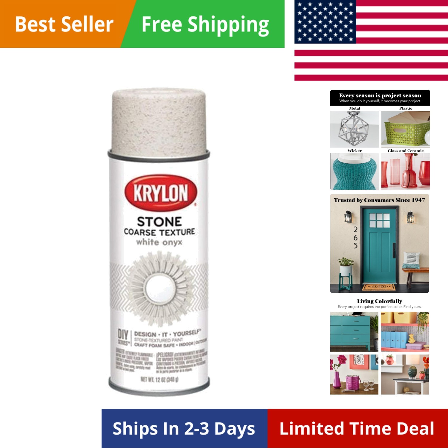 Coarse Stone Texture Finish Spray Paint, White Onyx, 12 Ounce