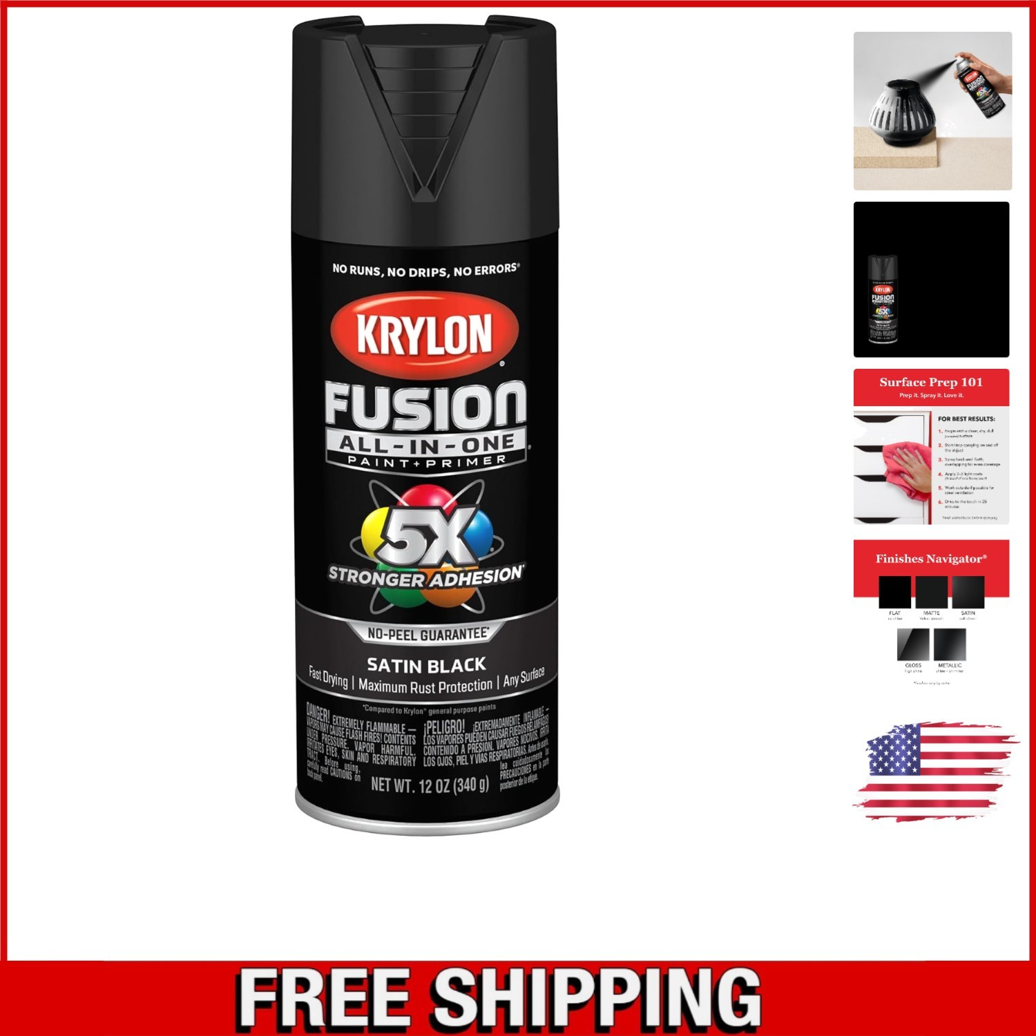 Elite Fusion All-In-One Adhesive Spray Paint, 12oz – Indoor/Outdoor Use, Black
