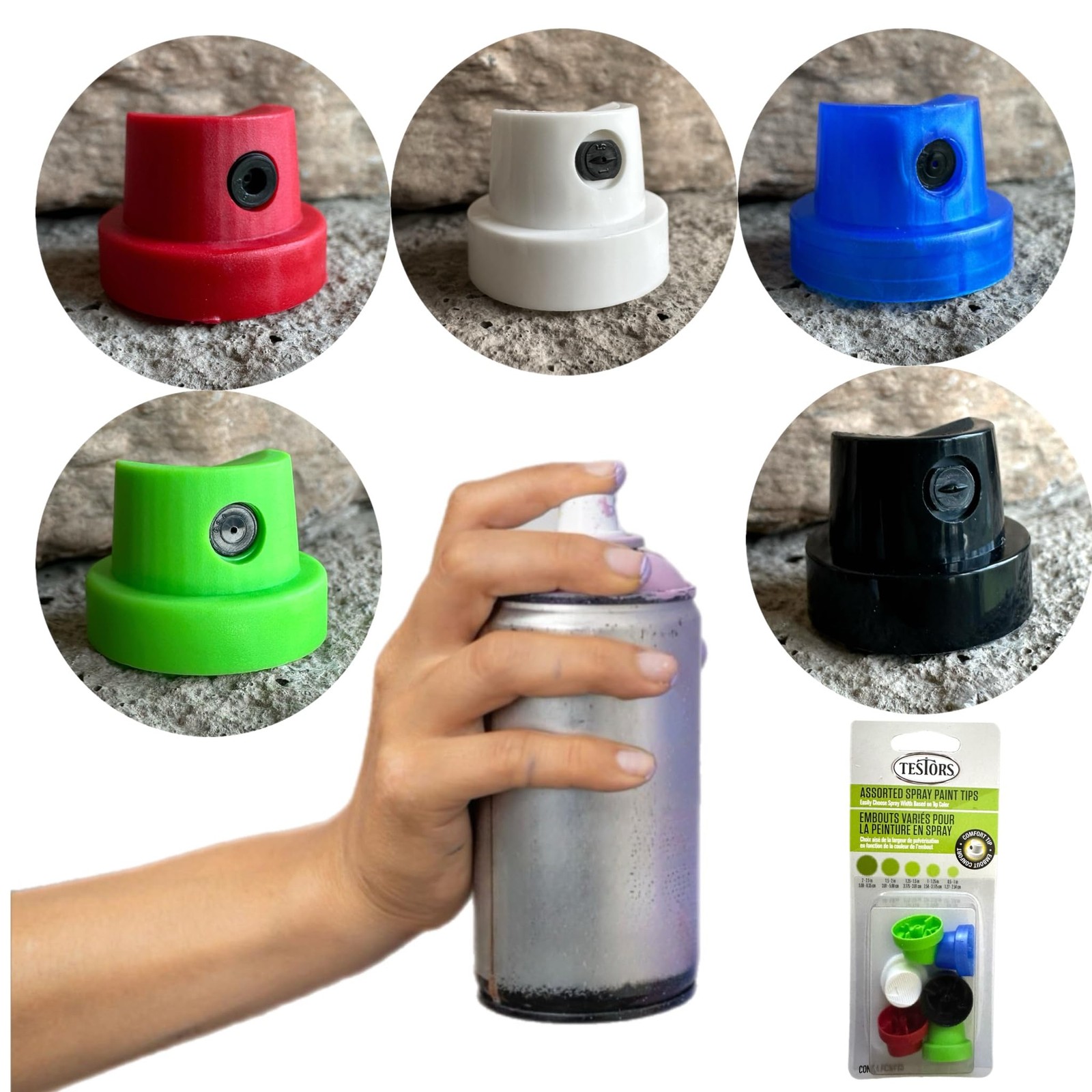 6pc (1 pk) Replacement Spray Paint Caps For Female Cans Variety Pack Aerosol