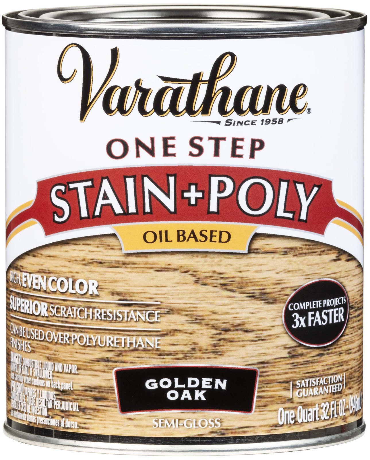 225244H Oil-Based One Step Stain + Poly, Quart, Golden Oak