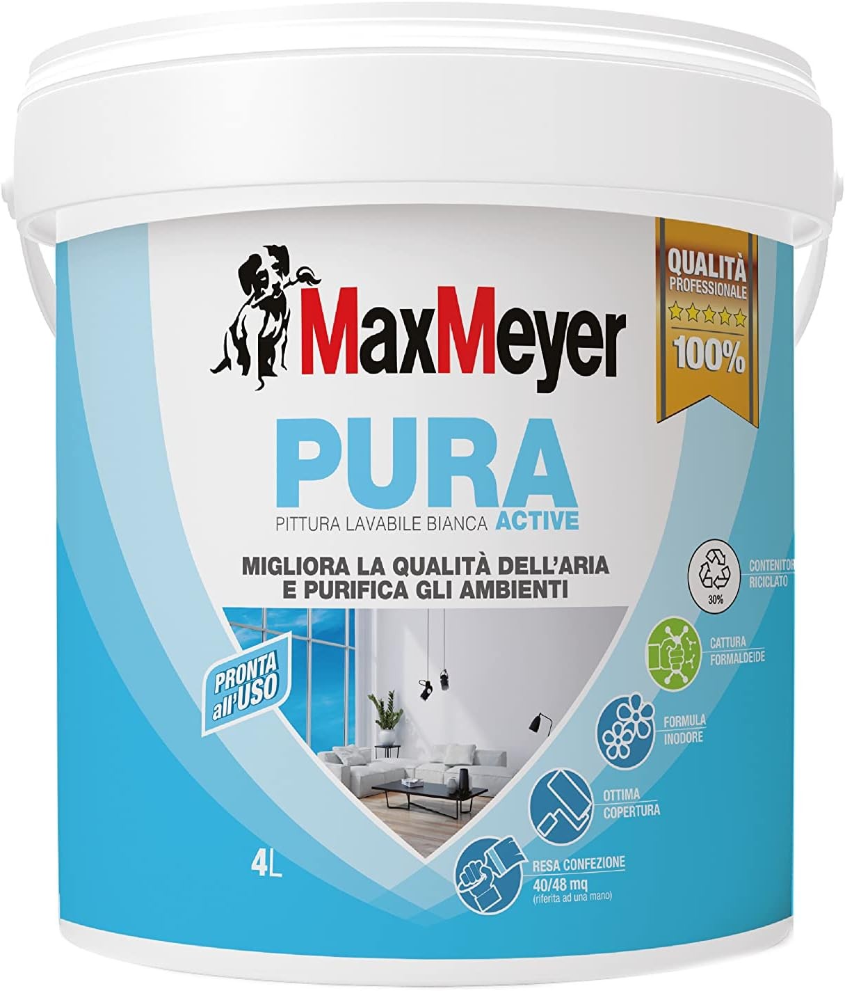 Washable Interior Paint, MAXMEYER Pura Active Matte White, 4L