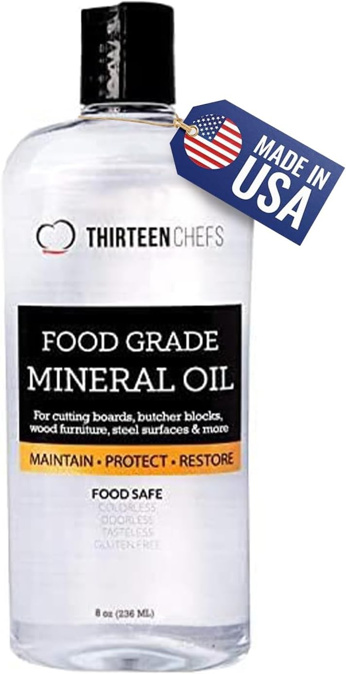 Thirteen Chefs Mineral Oil – 8 oz Food Grade Conditioner 8 Fl Oz, Transparent