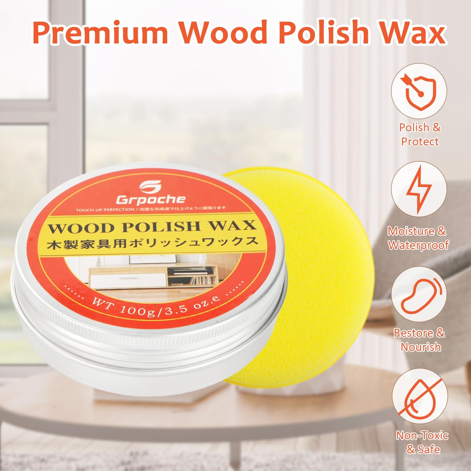 Grpoche Wood Wax for Furniture, Paste Floor Polish, 3.5 OZ