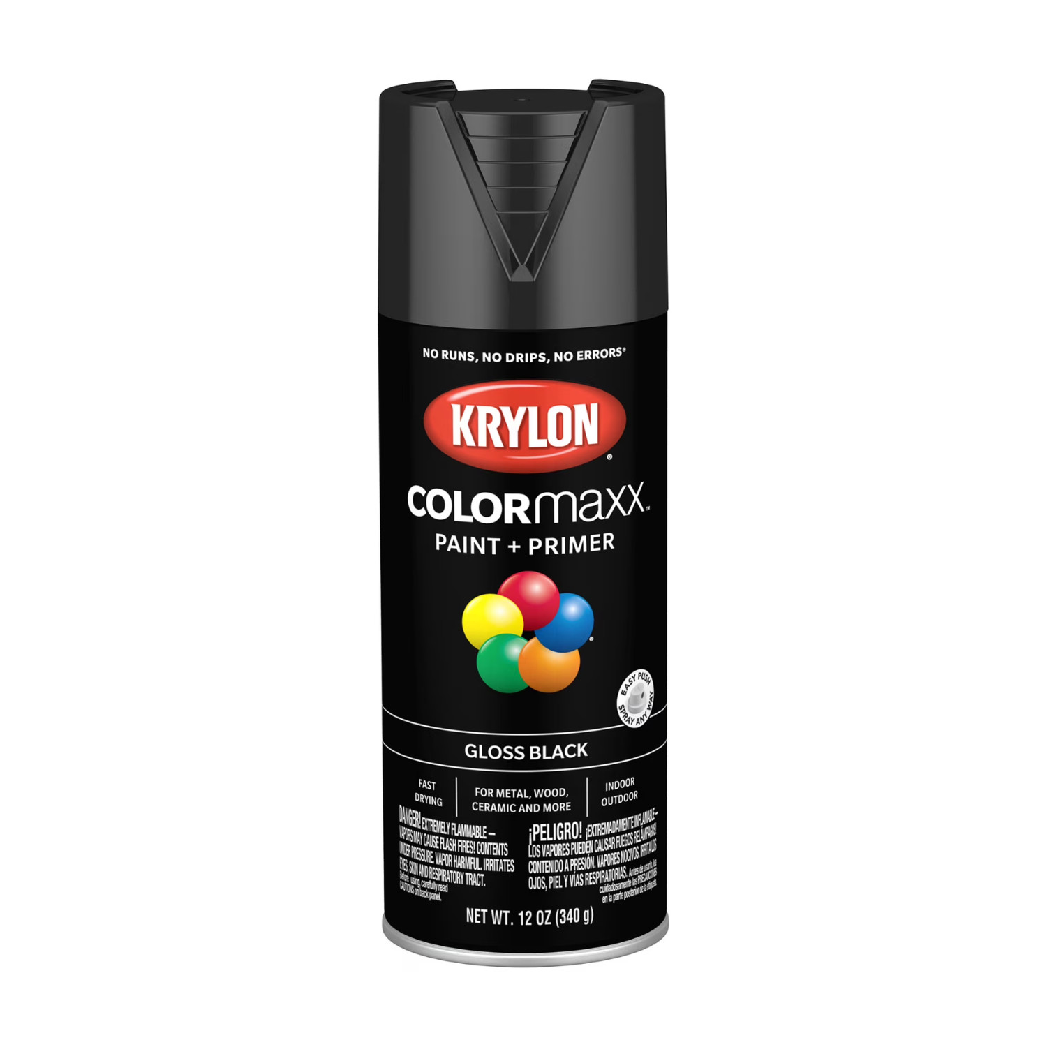 Krylon COLORmaxx Gloss Black Spray Paint and Primer, 12 oz, 5 Pack