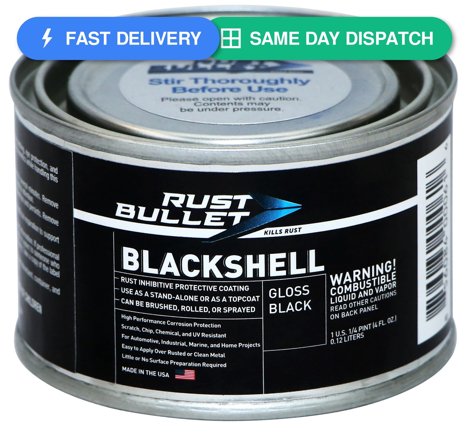 RUST BULLET BlackShell – Gloss Black – 4 Oz – Corrosion Preventive Coating,…