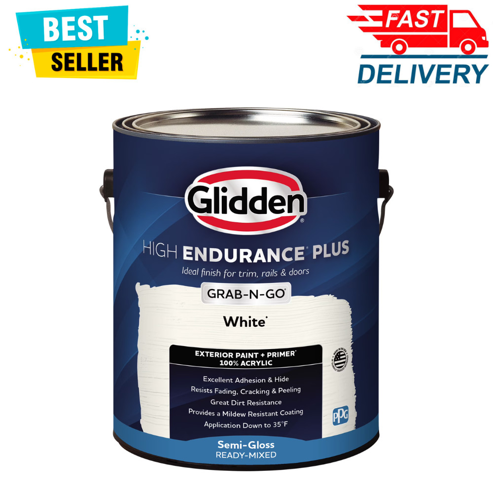 Glidden HEP Grab-N-Go White Semi-Gloss Exterior Paint with Primer, 1 Gallon NEW