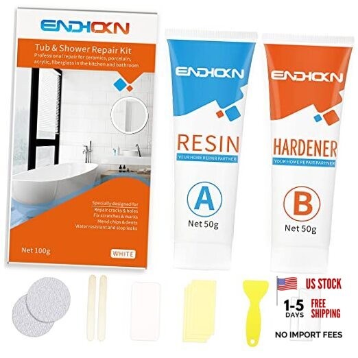 Bath Repair Kit White, Enamel, Porcelain, Acrylic, Fiberglass, Ceramic Sink,