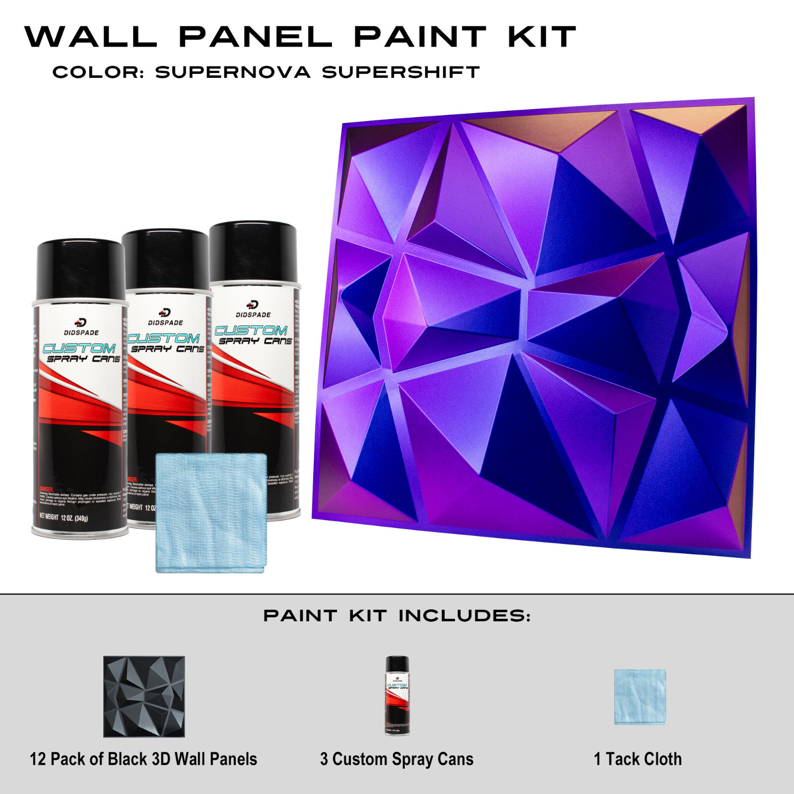 Supernova SuperShift Black Wall Panel Paint Kit Blue Purple Pink Gold Green