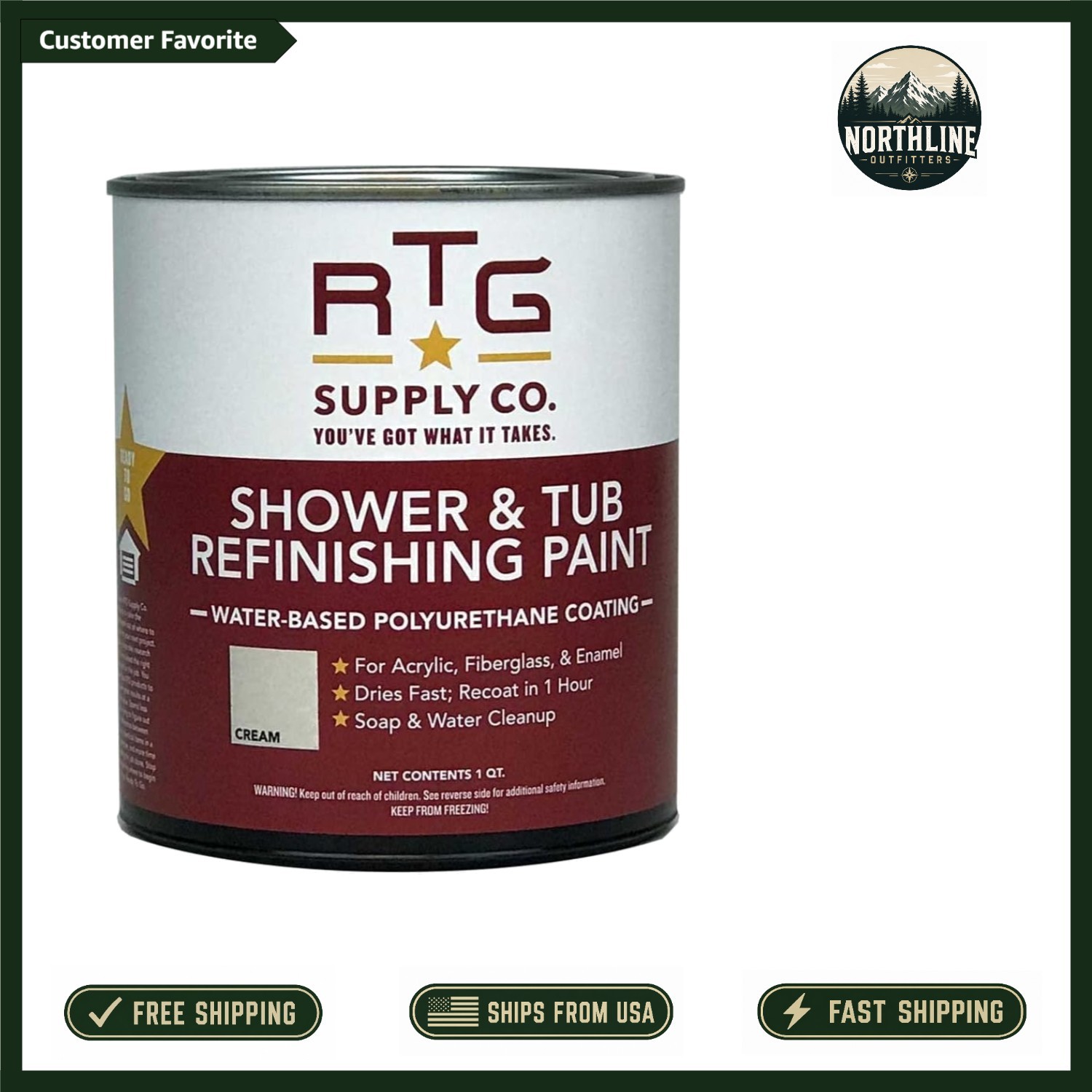 Transform Your Tub: RTG Shower Refinishing Paint Cream, 32 Fl Oz, Satin Finish
