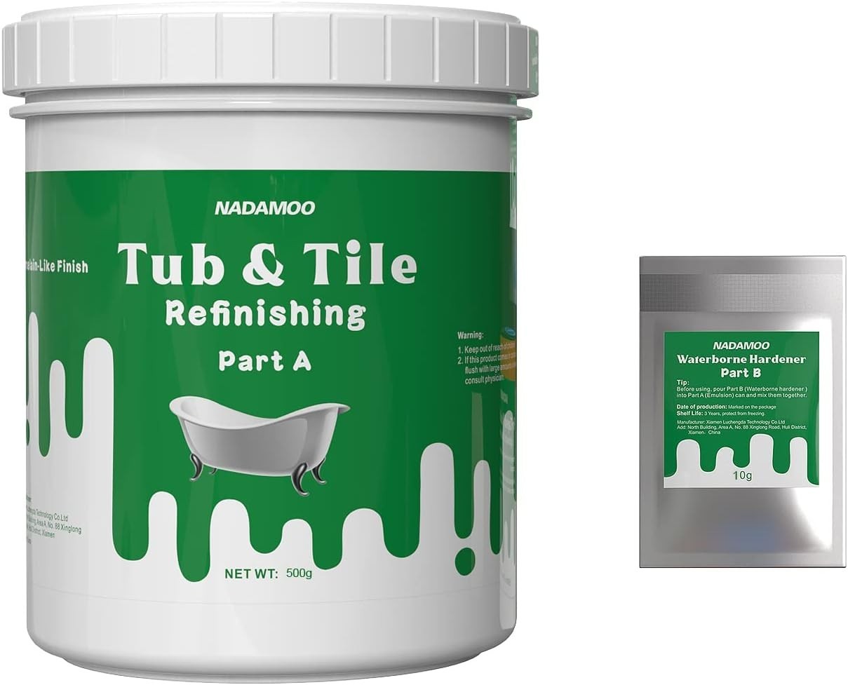 White Enamel Tub and Tile Refinishing Kit – Low Odor, Water Resistant, 17.5 Oz
