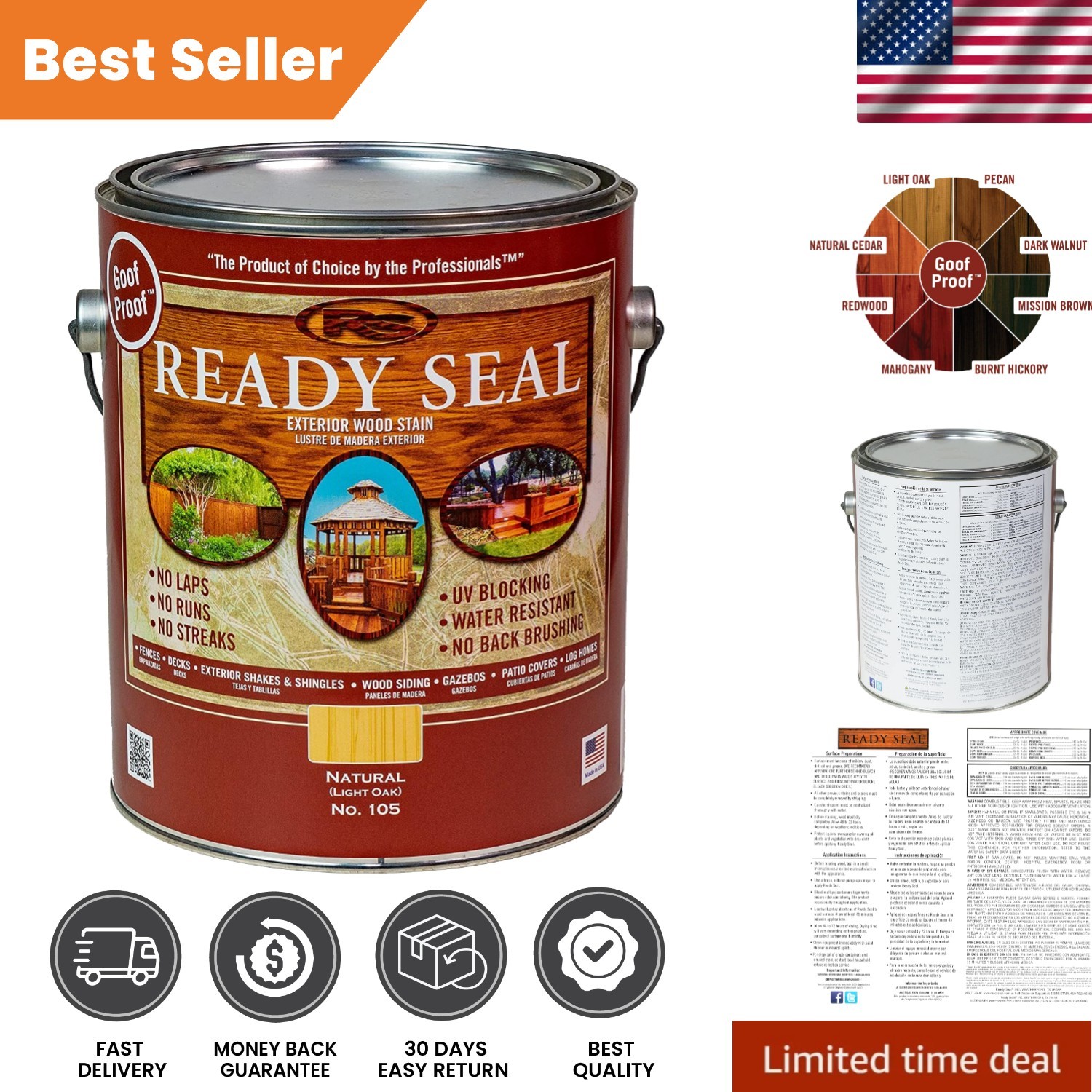 1 Gallon Natural Light Oak Stain – Semi-Transparent, Low Odor & Easy Application