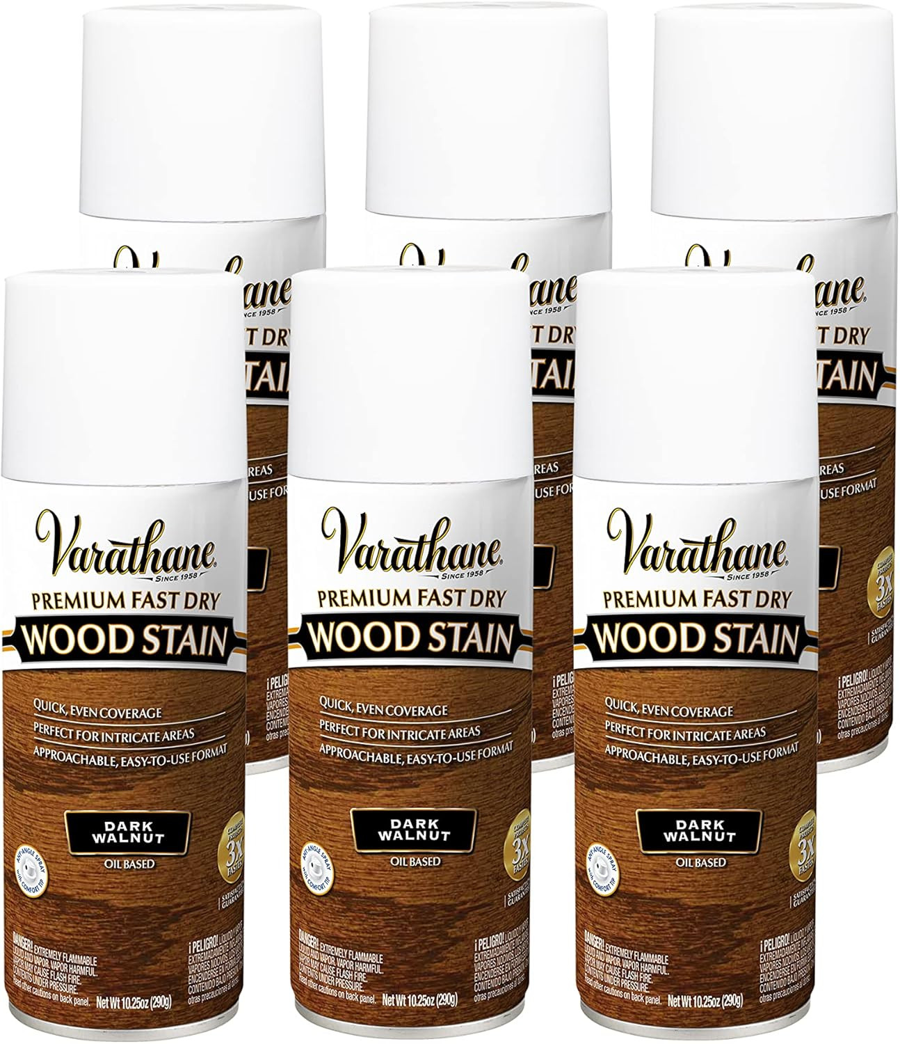 Premium Dark Walnut Fast Dry Wood Stain Spray, 10.25 Oz, 6 Pack