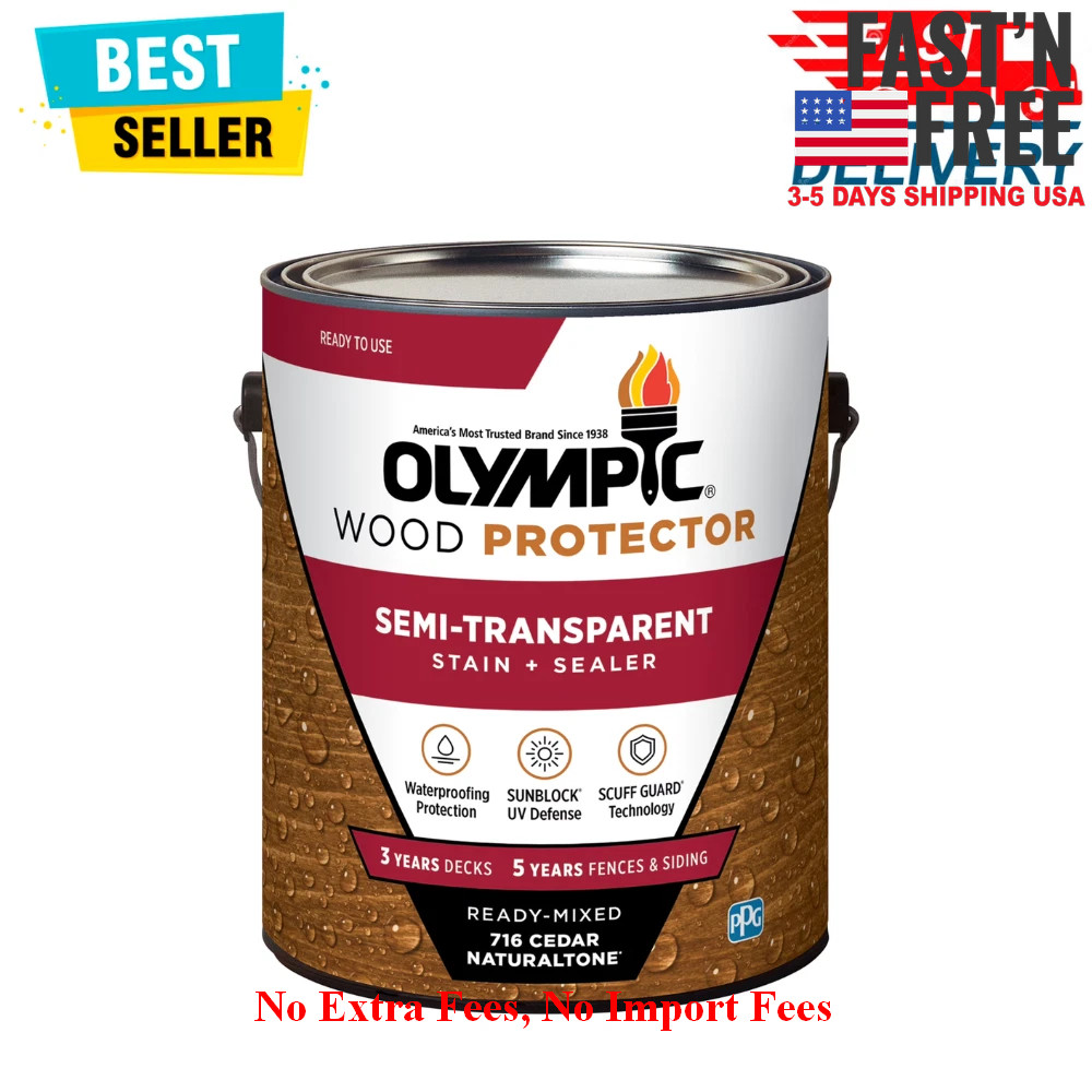 Olympic Wood Protector Cedar Semi-Transparent Exterior Stain & Sealer, 1 Gallon
