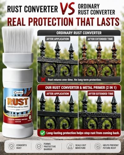 2-in-1 Rust Converter & Metal Primer with Built-In Brush, Water-Based Rust Tr…