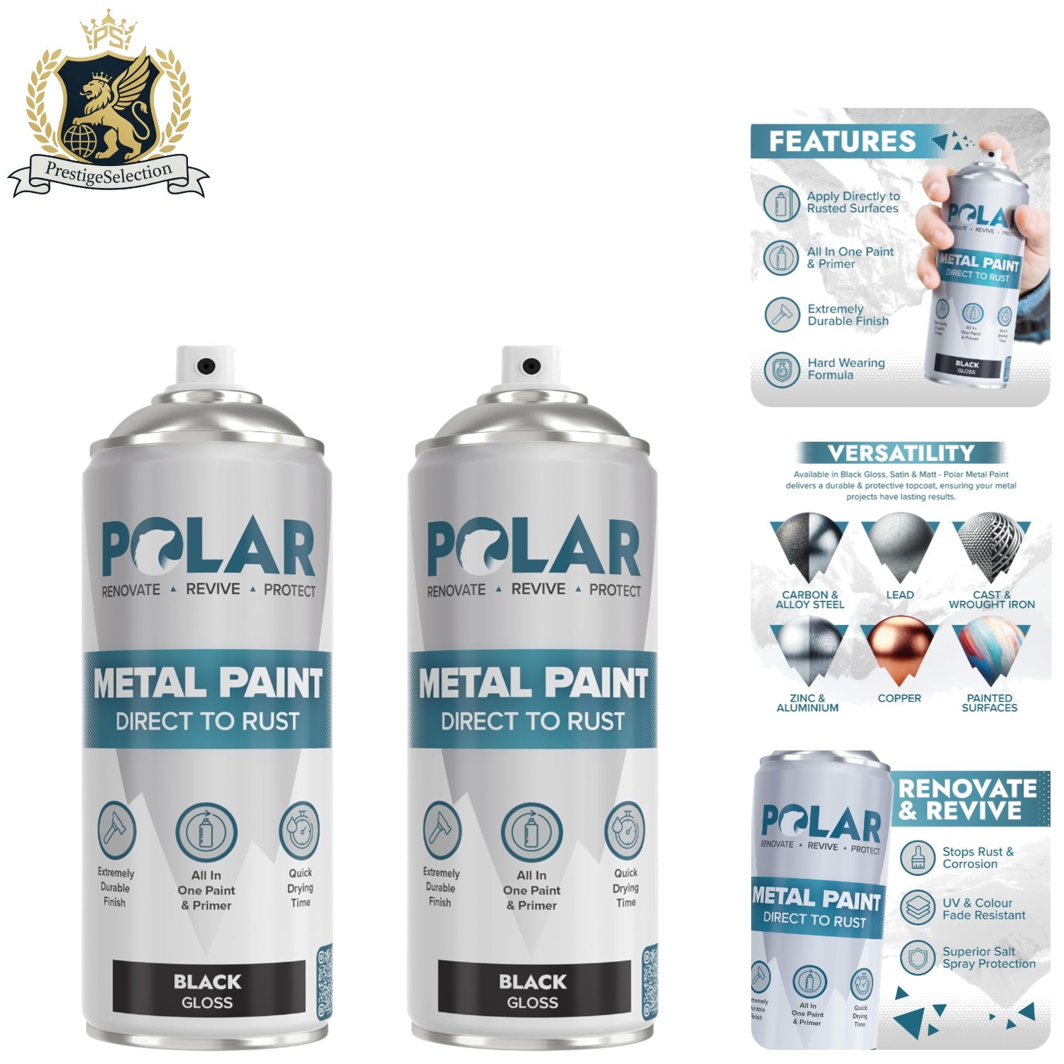 Polar Gloss Black Rust Resistant Spray Paint – 2 Pack, 13.5 Fl Oz Each