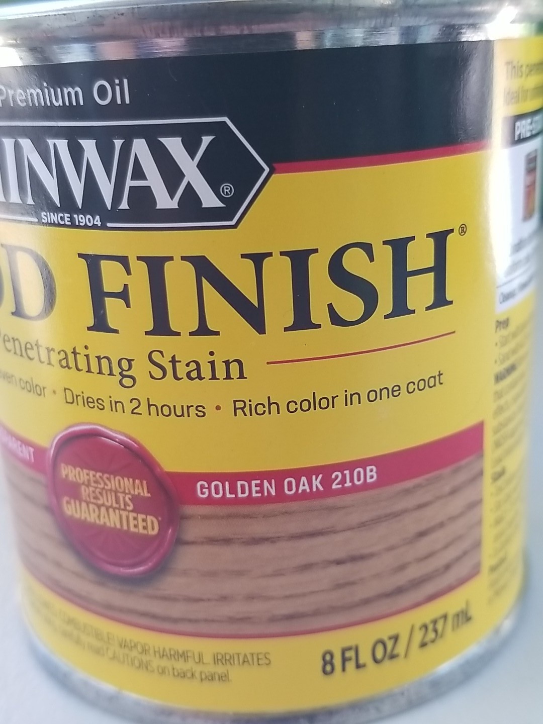 Minwax Wood Finish Golden Oak Wood Stain / Sealer, 8 oz can, 210B Lot of 2
