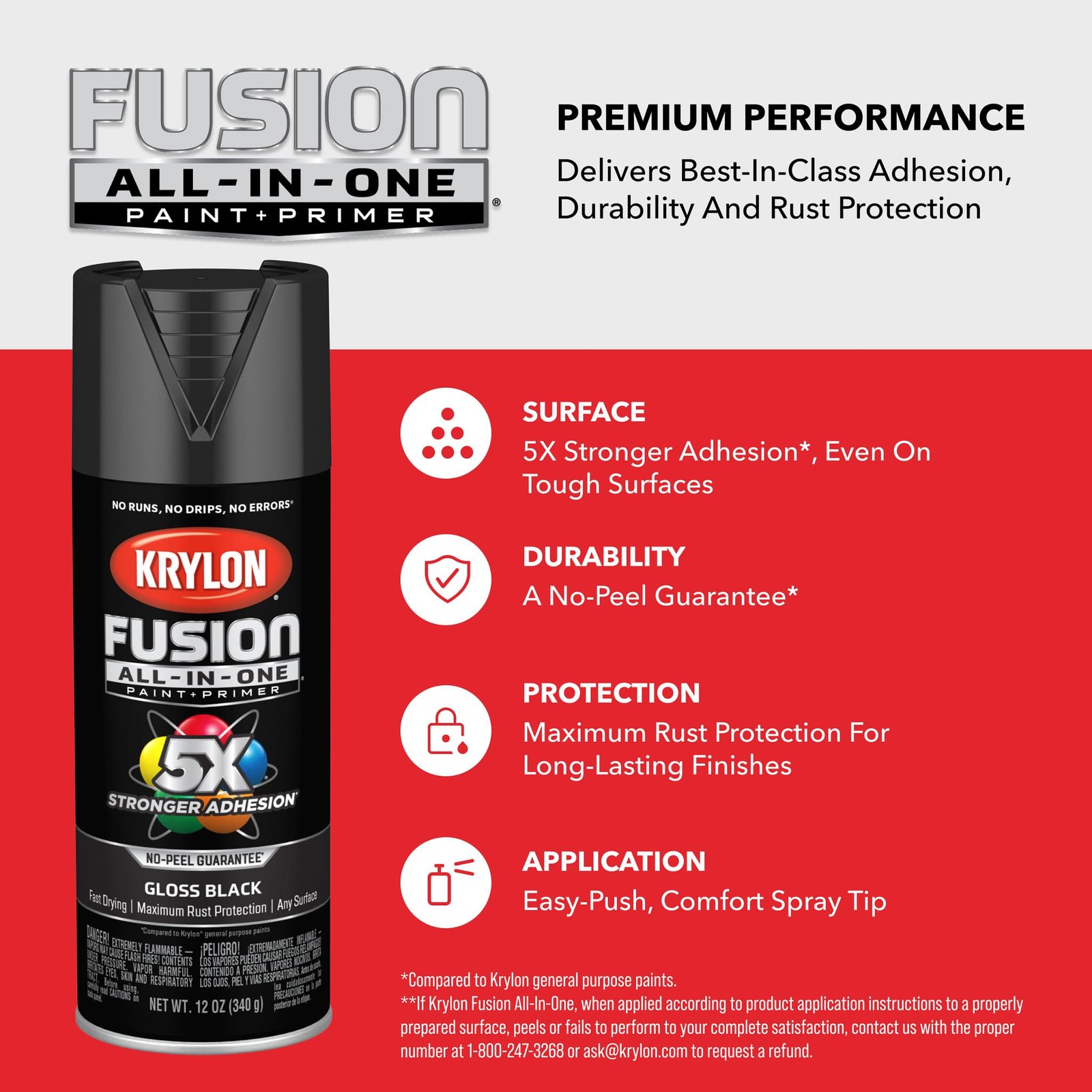 Krylon Fusion All-In-One Spray Paint for Indoor/Outdoor Use, Gloss Black , 12 Oz