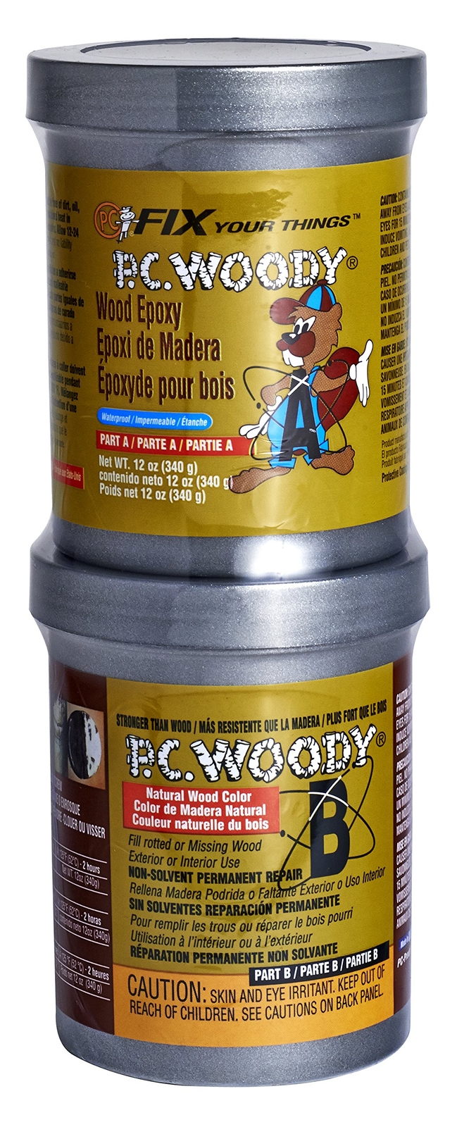 PC Products PC-Woody Wood Repair Epoxy Paste Two-Part 12 oz in Two Cans Tan