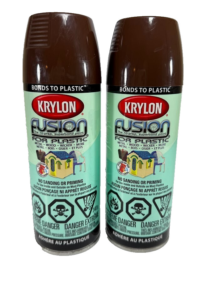 2X Krylon Fusion For Plastic Spray ESPRESSO Expresso Dark Brown Spray Paint New
