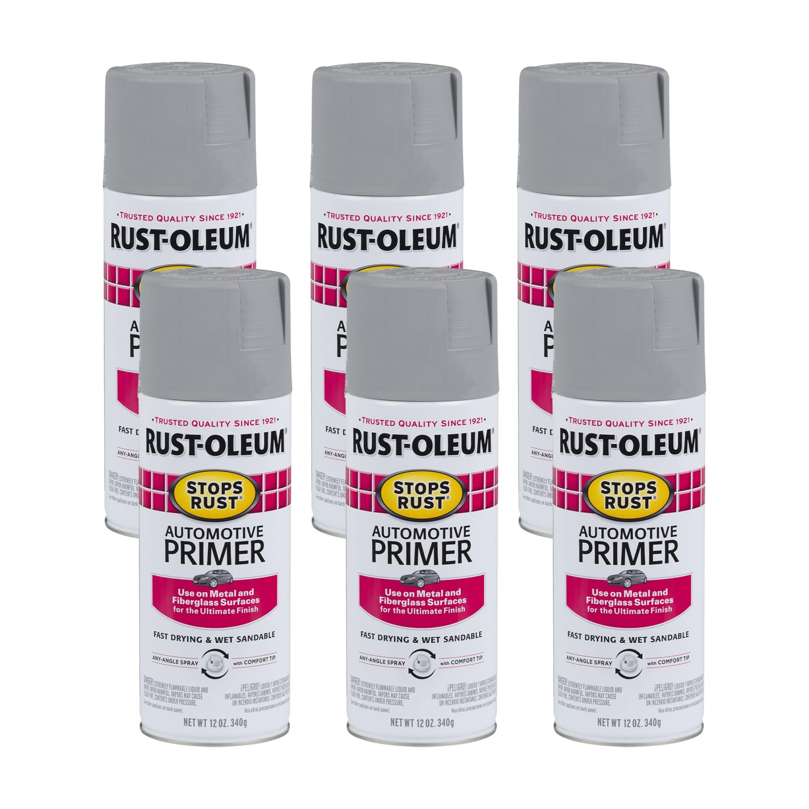 Rust Oleum Stops Rust Primer Spray Paint 12Oz Pack Of 6 Flat Light Gray