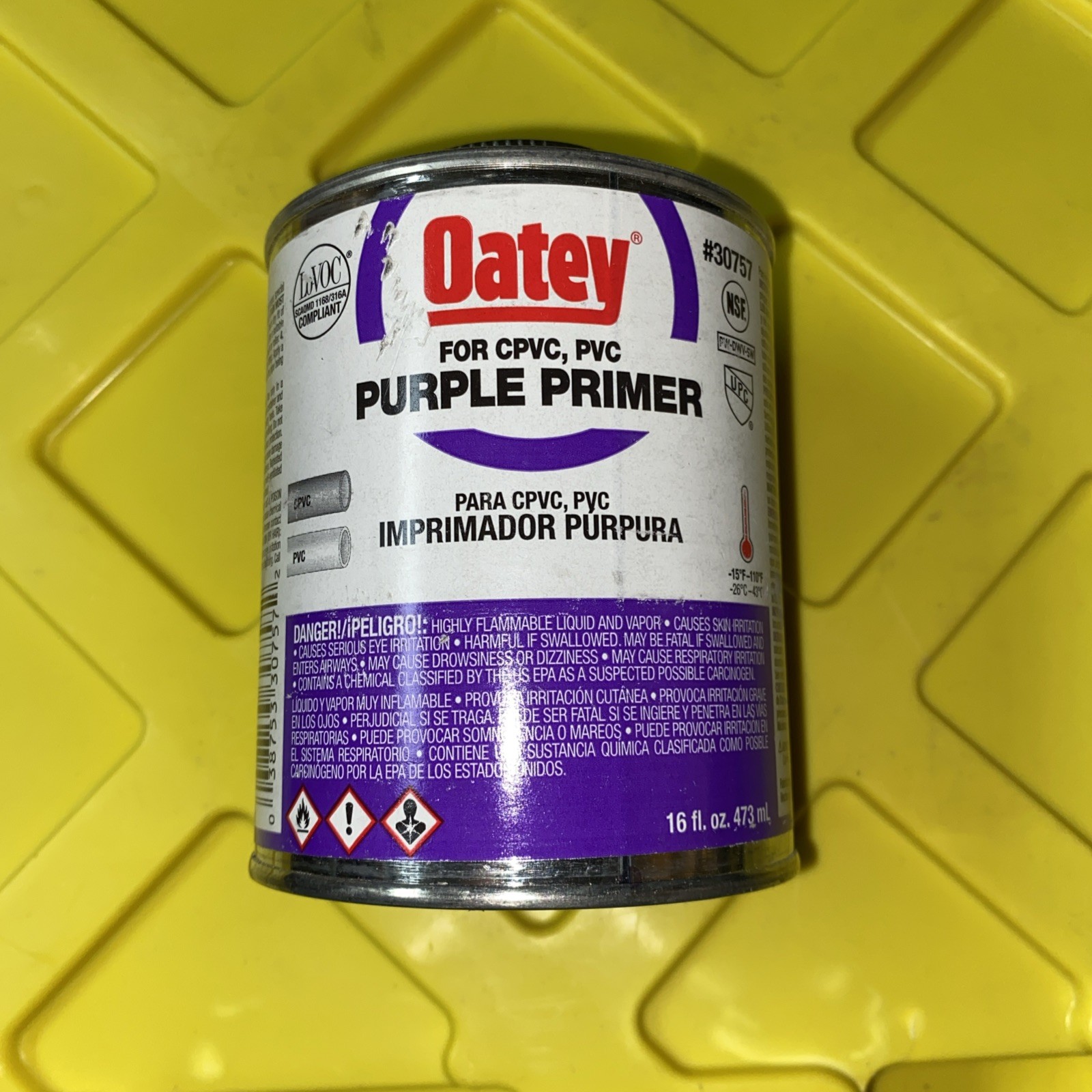 Oatey 30757 Purple 2.5 Gravity 505 g/L VOC Liquid Solvent Primer 16 oz. Capacity
